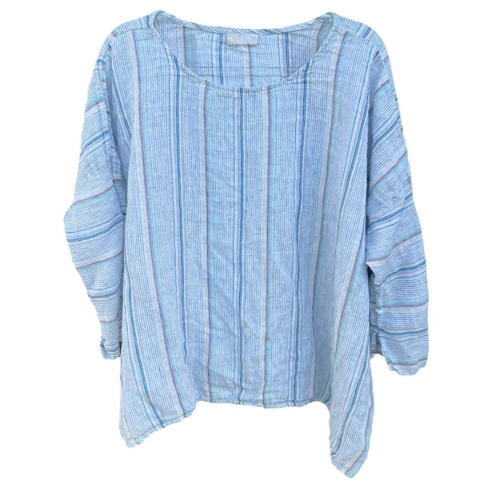 CP Shades Sibella Pastel Stripe Lagenlook Top Linen Oversized Lightweight Med